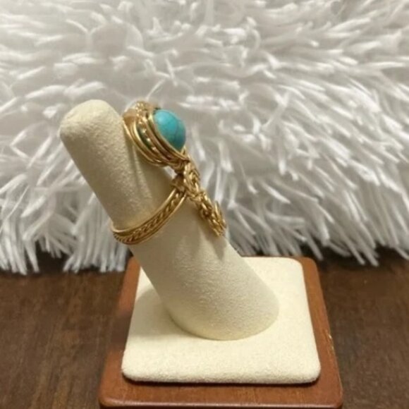 Turquoise Magnesite Gemstone 18k Yellow Gold Artisan of Columbia Ring - Picture 3 of 6
